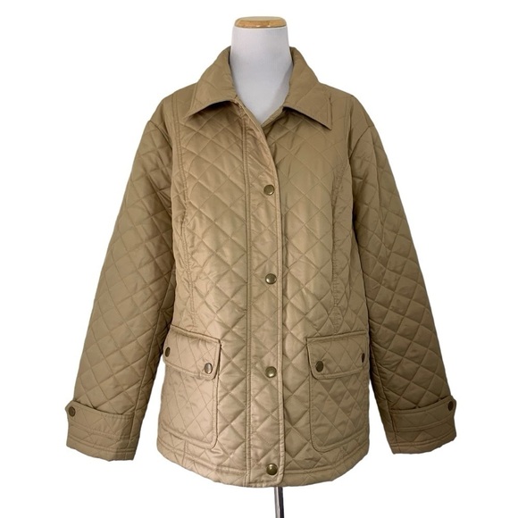 Jones New York Quilted Lightweight Puffer Jacket Tan Women’s 2X Pockets Snap - Picture 1 of 16